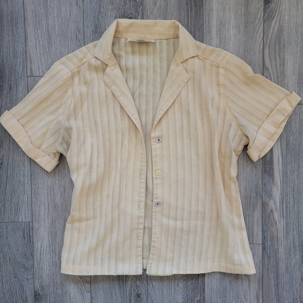 Pale Yellow Striped Short Sleeve Shirt
